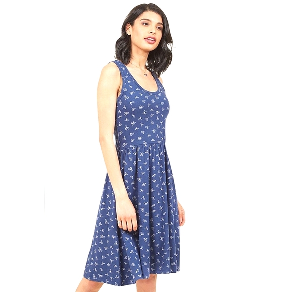 Mata Traders Organic Cotton & Spandex Blue White Stencil Flower Tank Dress MD - Picture 1 of 10
